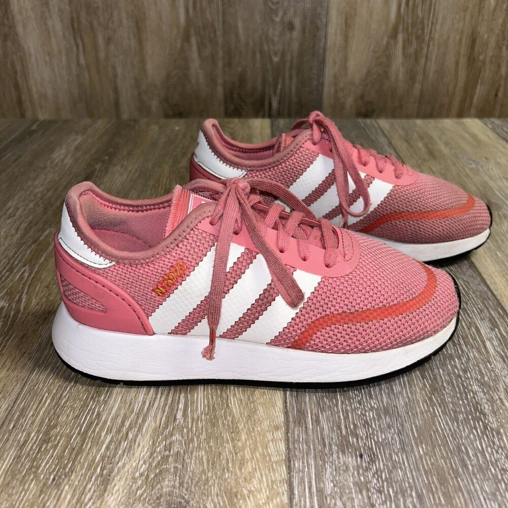 Adidas Pink White Mesh Running Jogging Low Top Shoes US Youth Size 4 AC8542